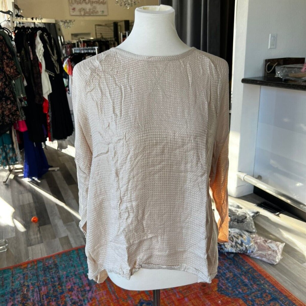 Free People Self Knitted Blouse Top Peach Long Sleeves Bohemian M New